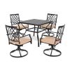 MEOOEM Patio Dining Set  Bistro Set Outdoor Furniture Square Bistro Metal Table Side Table and Swivel Dining Chairs with Cushion