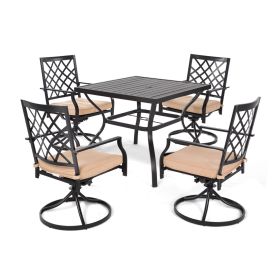 MEOOEM Patio Dining Set  Bistro Set Outdoor Furniture Square Bistro Metal Table Side Table and Swivel Dining Chairs with Cushion (style: American)