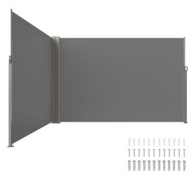 VEVOR Retractable Side Awning, 79''x 236'' Outdoor Privacy Screen, 180g Polyester Water-proof Retractable Patio Screen (Color: Gray, size: 79 x 236 inch)