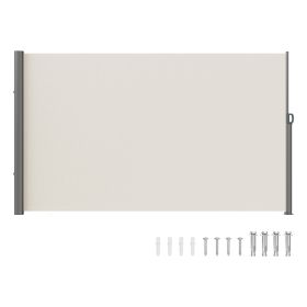 VEVOR Retractable Side Awning, 63''x 118'' Outdoor Privacy Screen, 180g Polyester Water-proof Retractable Patio Screen (Color: Beige, size: 63 x 118 inch)