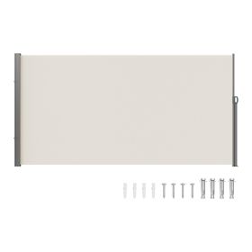 VEVOR Retractable Side Awning, 71''x 138'' Outdoor Privacy Screen, 180g Polyester Water-proof Retractable Patio Screen (Color: Beige, size: 71 x 138 inch)