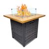 Outdoor Fire Pit 50,000 BTU Propane Gas Fire Table with Lid Fireplace with Glass Wind Guard Wicker Base for Garden, Patio, Backyard