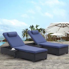 Outdoor Patio Chaise Lounge Chair,Lying in bed with PE Rattan and Steel Frame,PE Wickers (Color: Black+Blue)