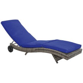 Outsunny Chaise Lounge Pool Chair, Outdoor PE Rattan Cushioned Patio Sun Lounger w/ 5-Level Adjustable Backrest & Wheels for Easy Movement, Wicker (Color: as Pic)