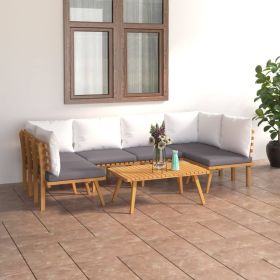 7 Piece Patio Lounge Set with Cushions Solid Acacia Wood (Color: brown)