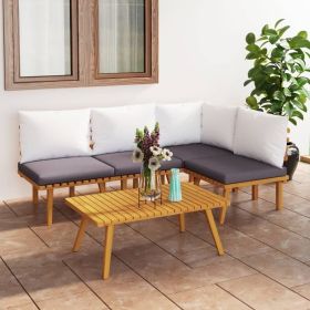 5 Piece Patio Lounge Set with Cushions Solid Acacia Wood (Color: brown)