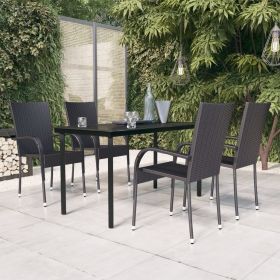 5 Piece Patio Dining Set Black (Color: Black)