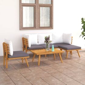 6 Piece Patio Lounge Set with Cushions Solid Acacia Wood (Color: brown)