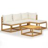 5 Piece Patio Lounge Set with Cushion Cream Solid Acacia Wood