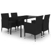 5 Piece Patio Dining Set with Cushions Poly Rattan and Glass