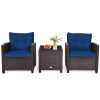 3 Pieces Rattan Patio Furniture Set with Washable Cushion