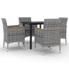 5 Piece Patio Dining Set with Cushions Poly Rattan and Glass