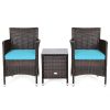 3 Pieces Ergonomic Wicker Patio Conversation Set