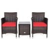 3 Pieces Ergonomic Wicker Patio Conversation Set