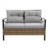 Patio 4 piece sectional low dining conversation sofa set- KD rattan wicker outdoor garden furniture corner sofa set with cushion.