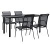 5 Piece Patio Dining Set Black Steel and Textilene