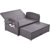 PE Wicker Rattan Double Chaise Lounge; 2-Person Reclining Sunbed with 3-Height Adjustable Back; Free Furniture Protection Cover