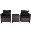 3 Pieces Rattan Patio Furniture Set with Washable Cushion
