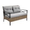 Patio 4 piece sectional low dining conversation sofa set- KD rattan wicker outdoor garden furniture corner sofa set with cushion.