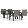 5 Piece Patio Dining Set Poly Rattan Gray