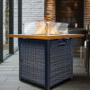 Outdoor Fire Pit 50,000 BTU Propane Gas Fire Table with Lid Fireplace with Glass Wind Guard Wicker Base for Garden, Patio, Backyard