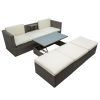 Patio Furniture Sets, 5-Piece Patio Wicker Sofa with Adustable Backrest, Cushions, Ottomans and Lift Top Coffee Table